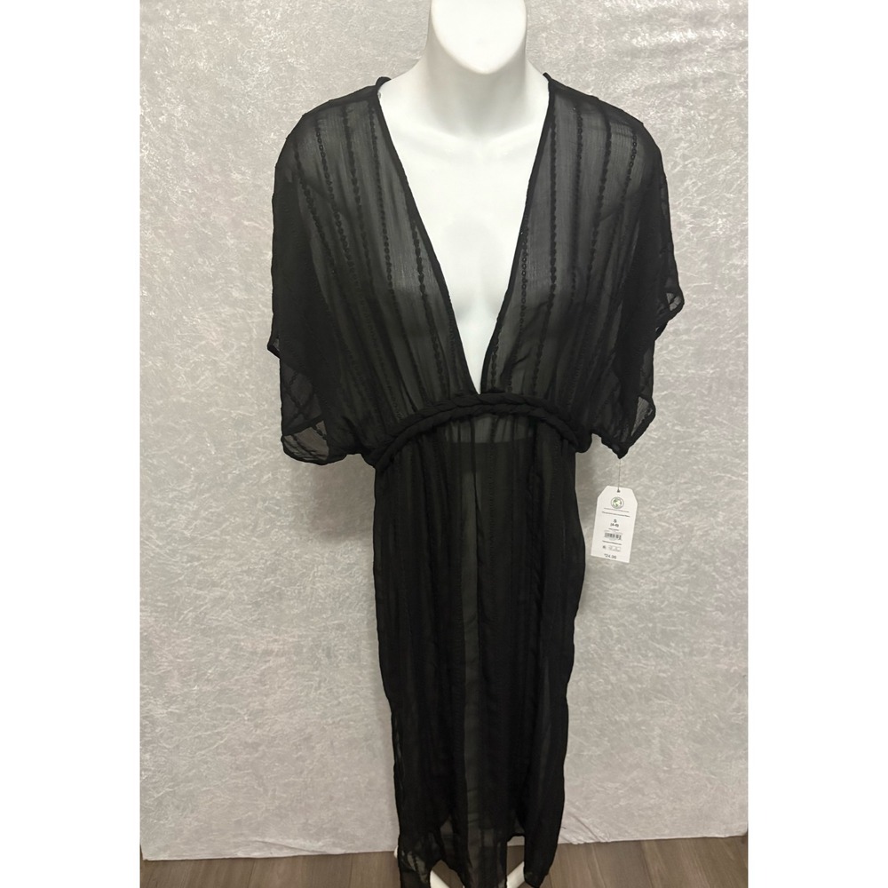 Time and Tru Womens Black Sheer V-Neck Swim Coverup Dress Small 4-6 New